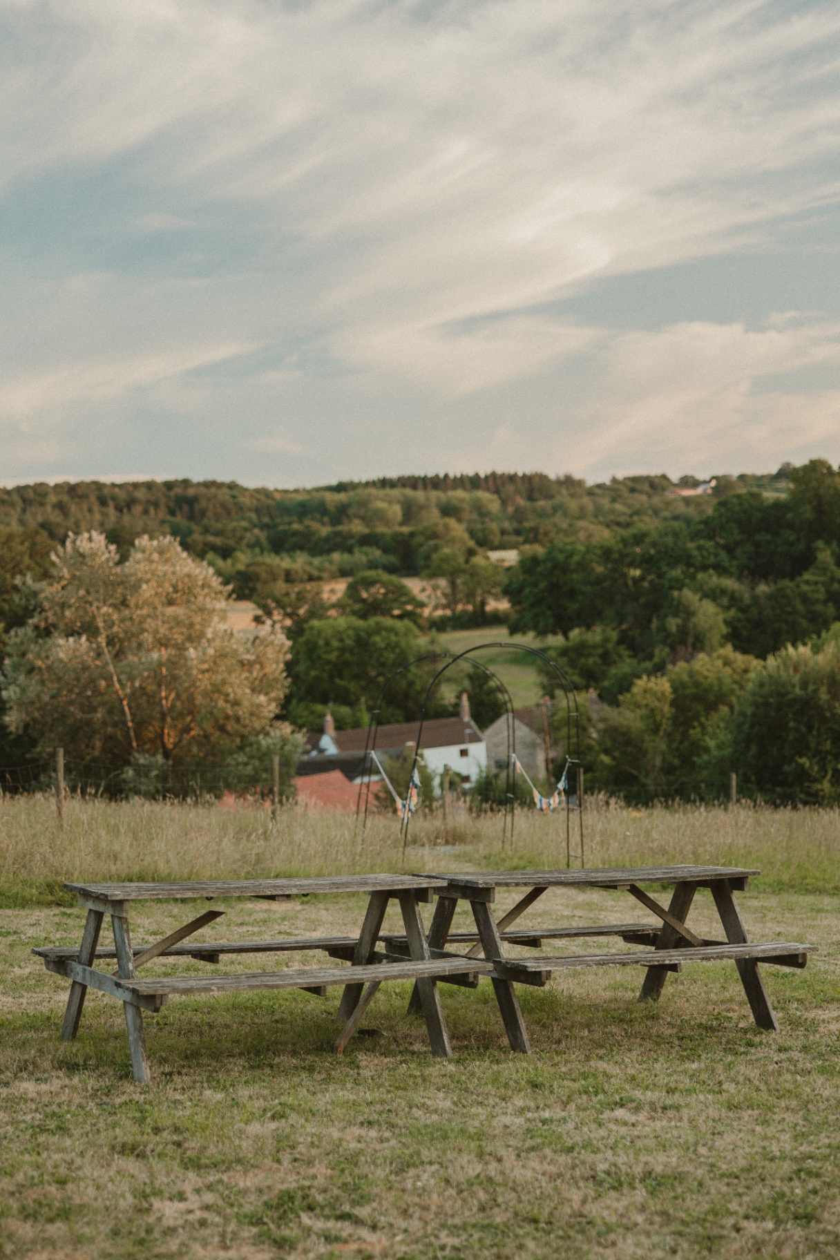 Willow - picnic tables in the meadow with views across the valley
