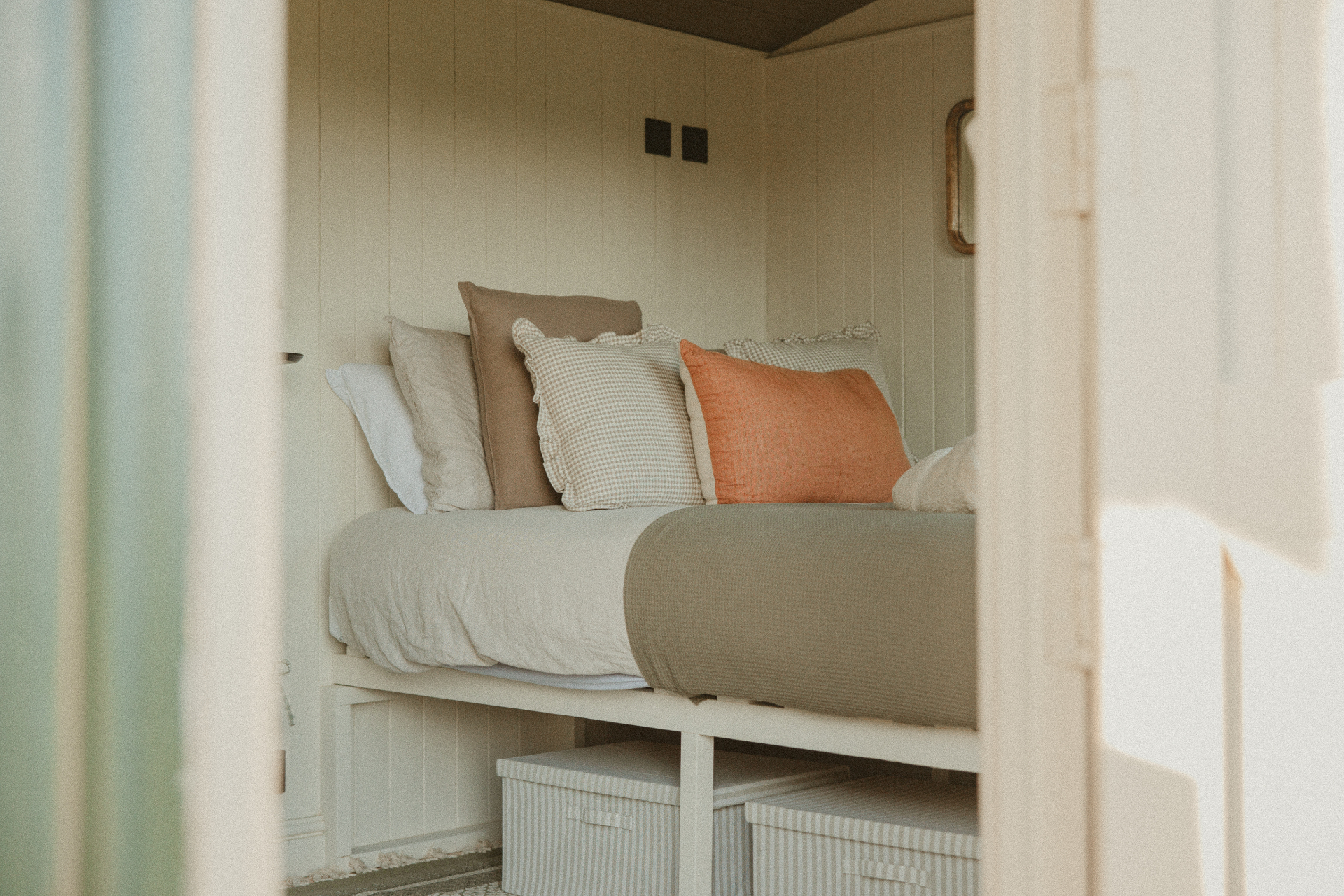 Fern - bedroom with linen bedding and soft morning light