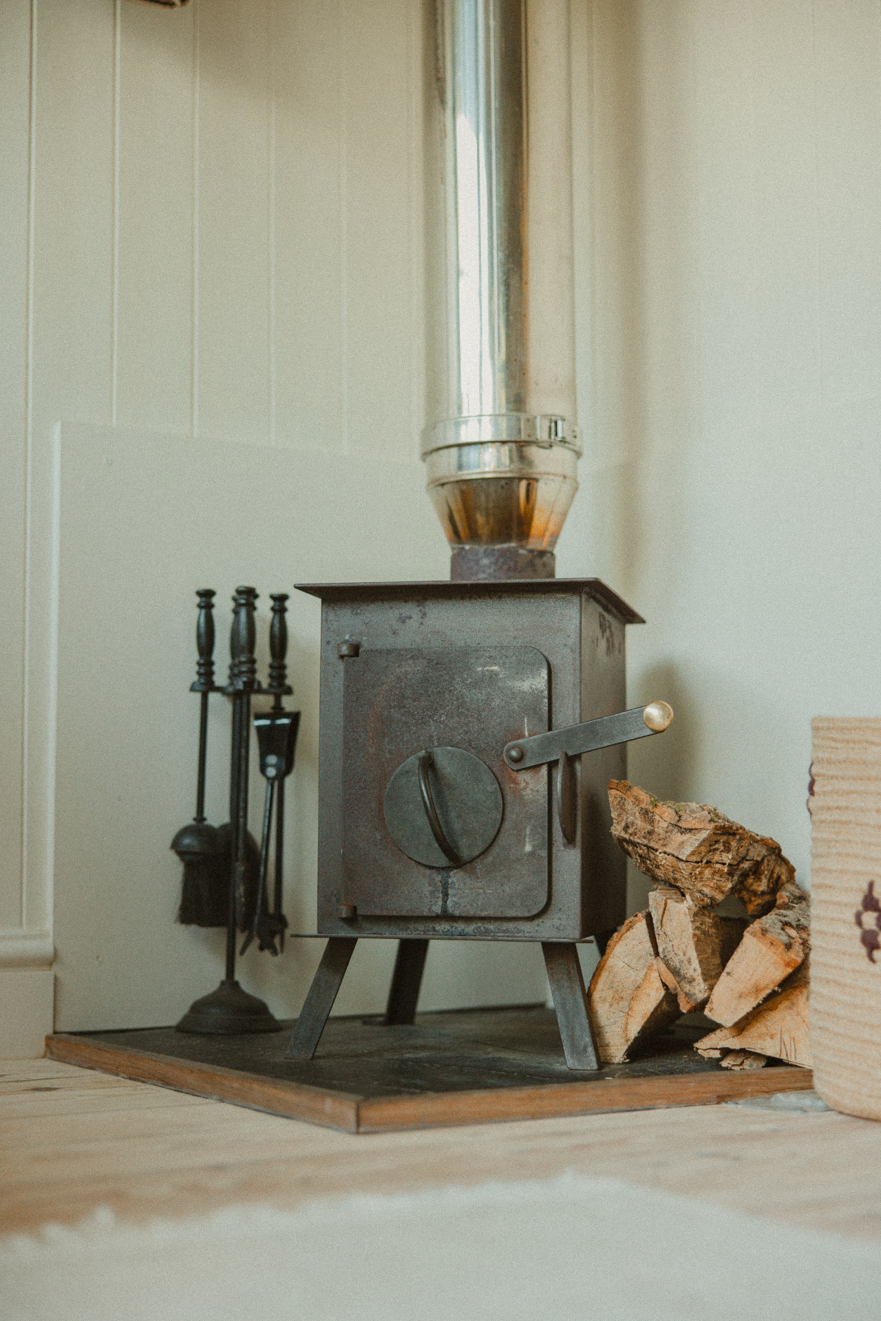 Fern - log burner with wood and fireside tools